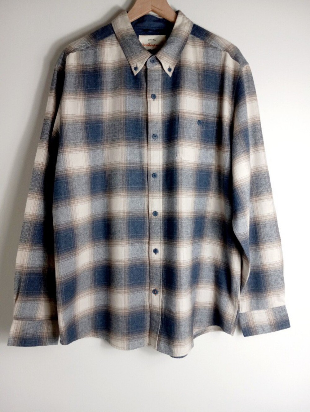 NWT Weatherproof Men's Blue & Cream Plaid Button-Down Shirt Size XL